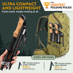 Hiker Hunger Outfitters folding trekking poles lightweight-9-95oz for backpacking.