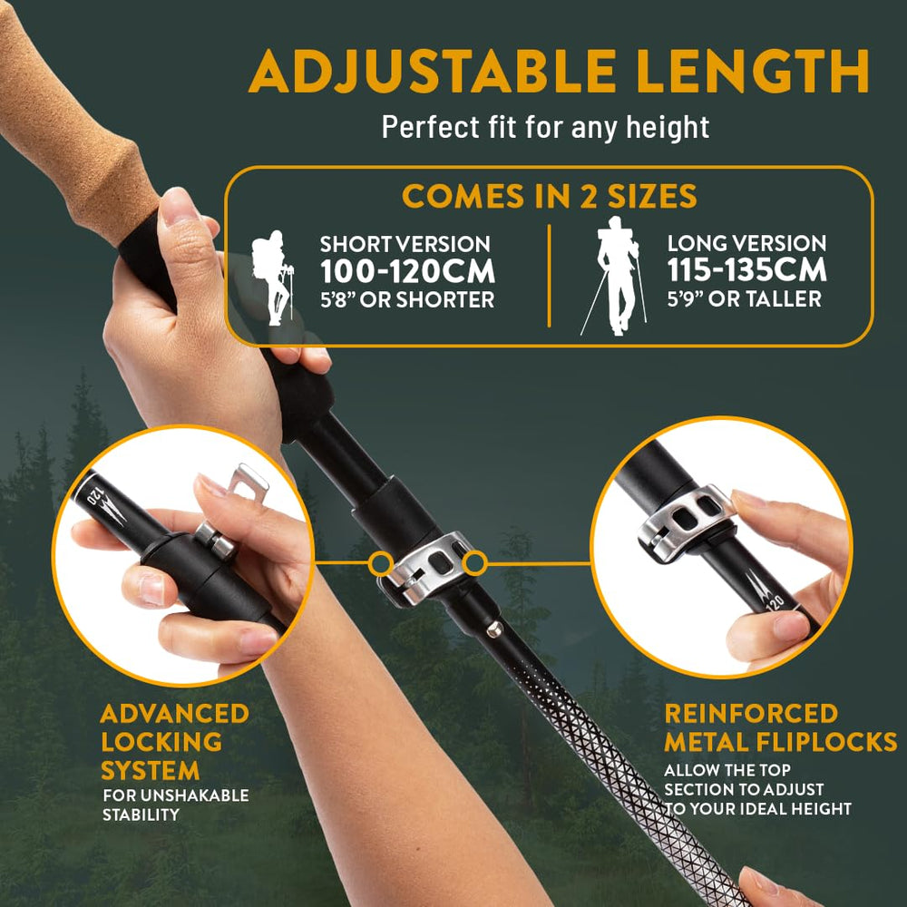 Hiker Hunger Outfitters folding trekking poles metal flip locks for quick setup.