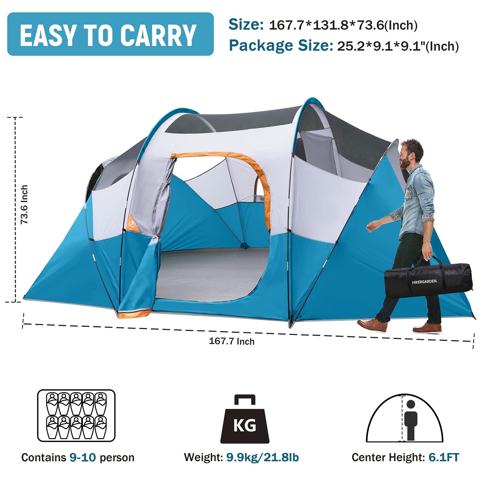 HG HIKERGARDEN interior reveals ample headroom for adults and sleeping setups