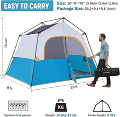 HIKERGARDEN 6-person tent exterior demonstrates waterproof windproof performance for outdoor comfort.