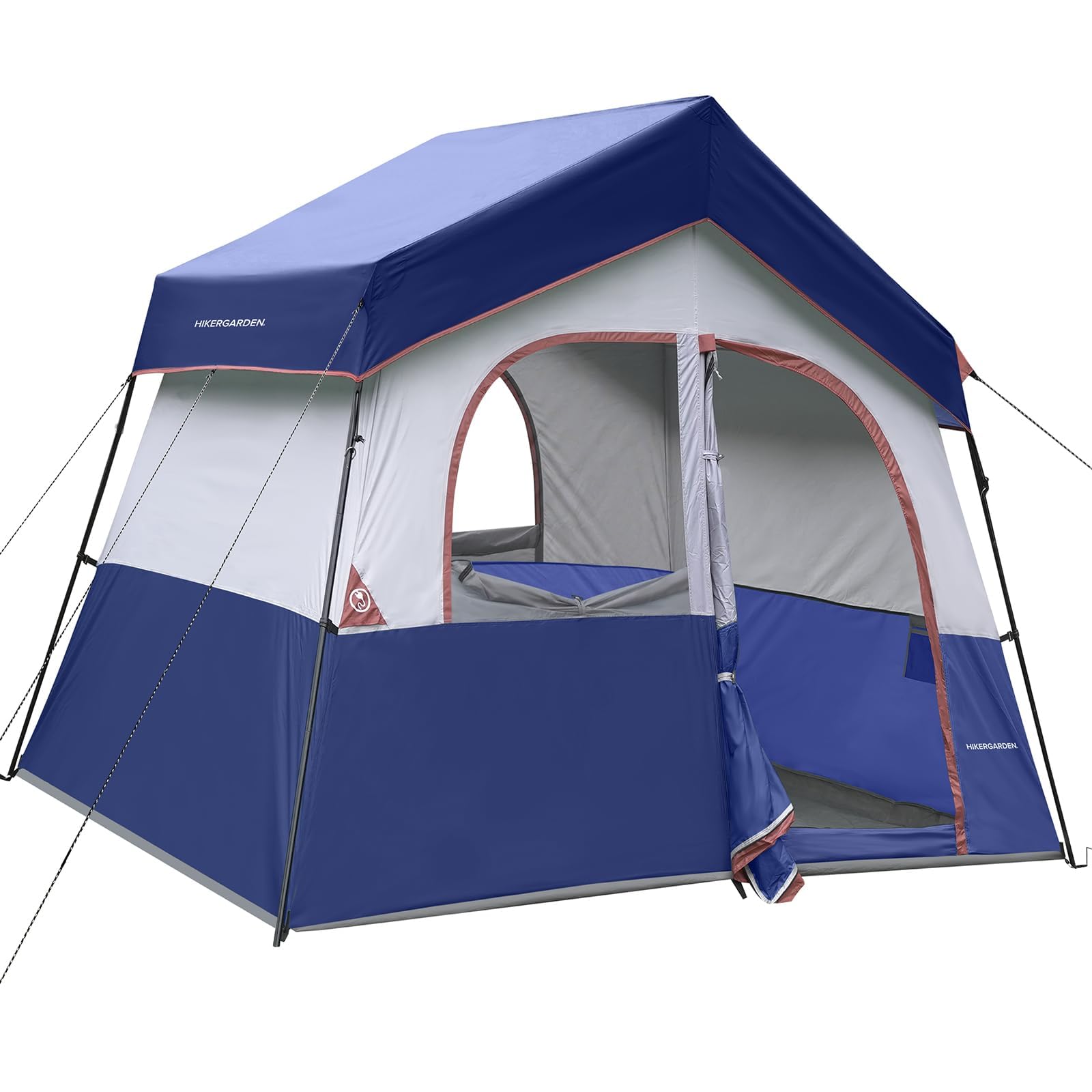 HIKERGARDEN 6P tent front view highlights roomy interior for family camping.
