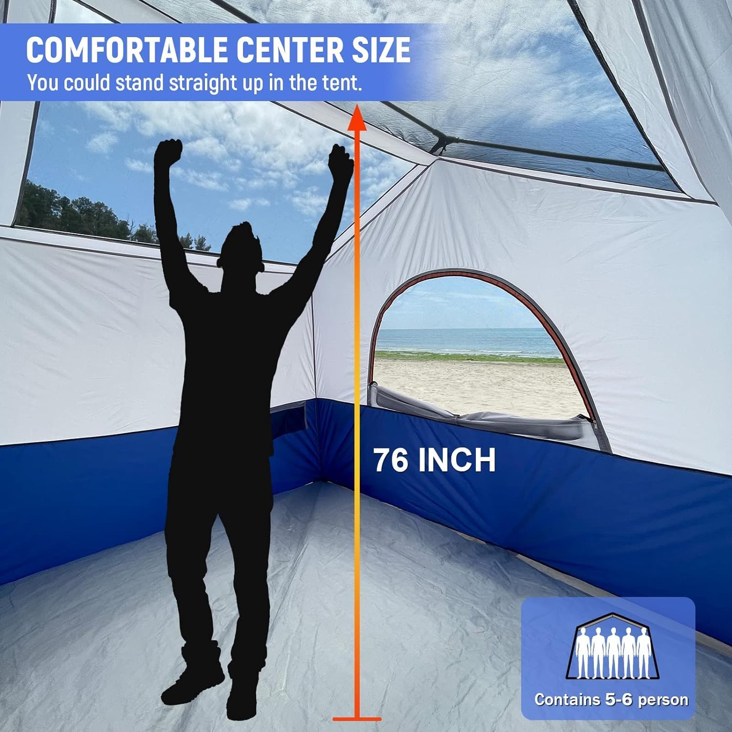 HIKERGARDEN 6P tent waterproof fabric keeps you dry in rain.