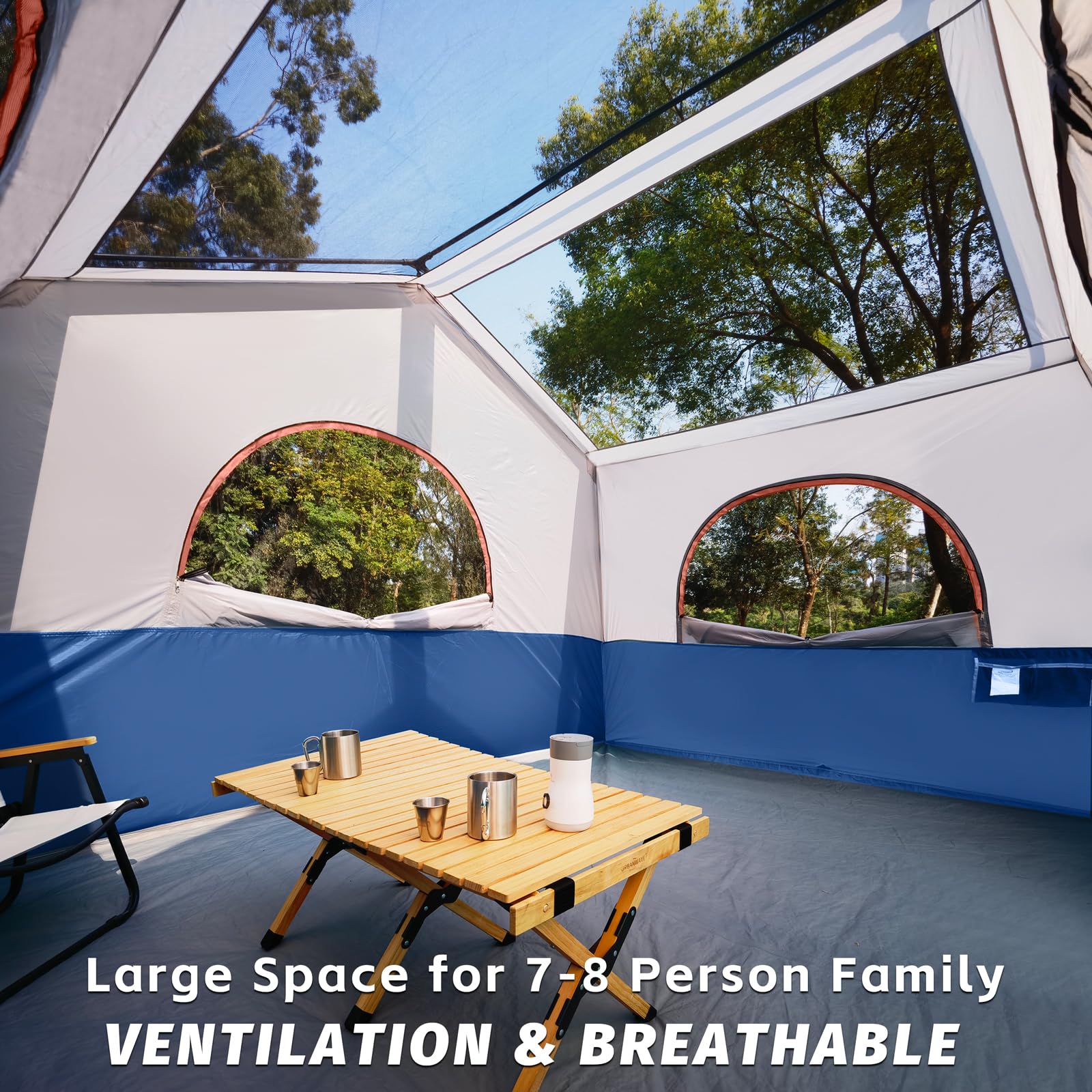 HG Hikergarden 8-person tent doors and windows offering airflow for family trips