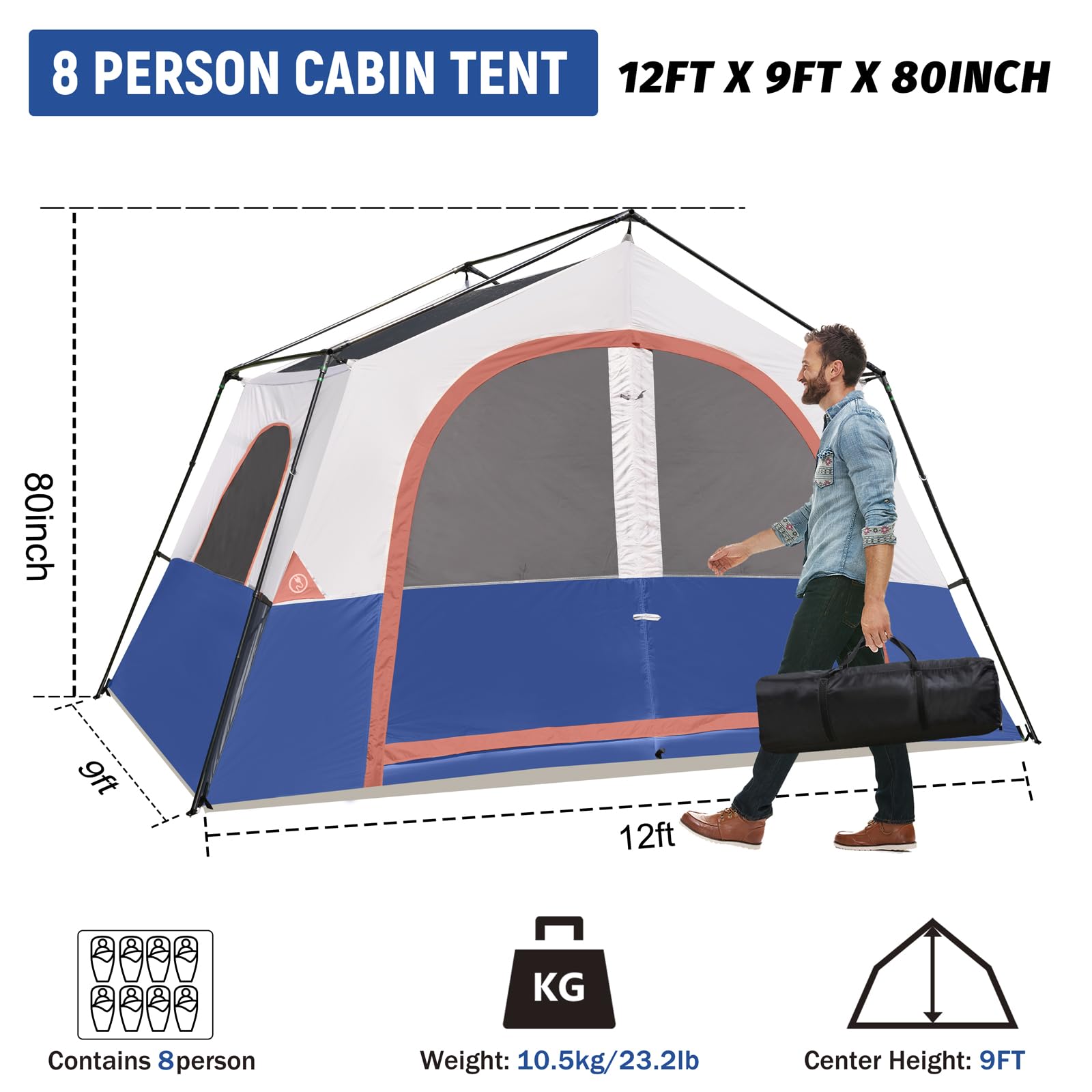 HG Hikergarden 8-person tent interior with standing height for comfortable camping
