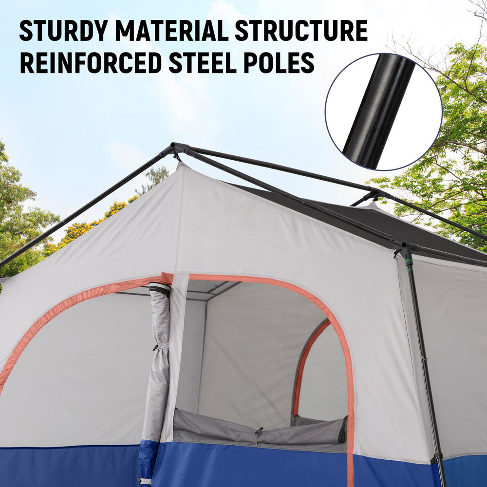HG Hikergarden 8-person tent rainfly and reinforced poles provide wind resistance in windy campsites