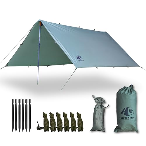 HIKERGEARS 10x10 tarp is lightweight and packable for backpacking