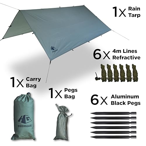 HIKERGEARS tarp shows taped seams for reliable waterproof coverage