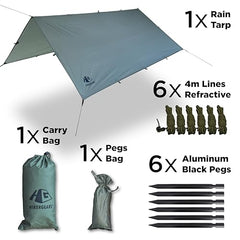 HIKERGEARS tarp shows taped seams for reliable waterproof coverage