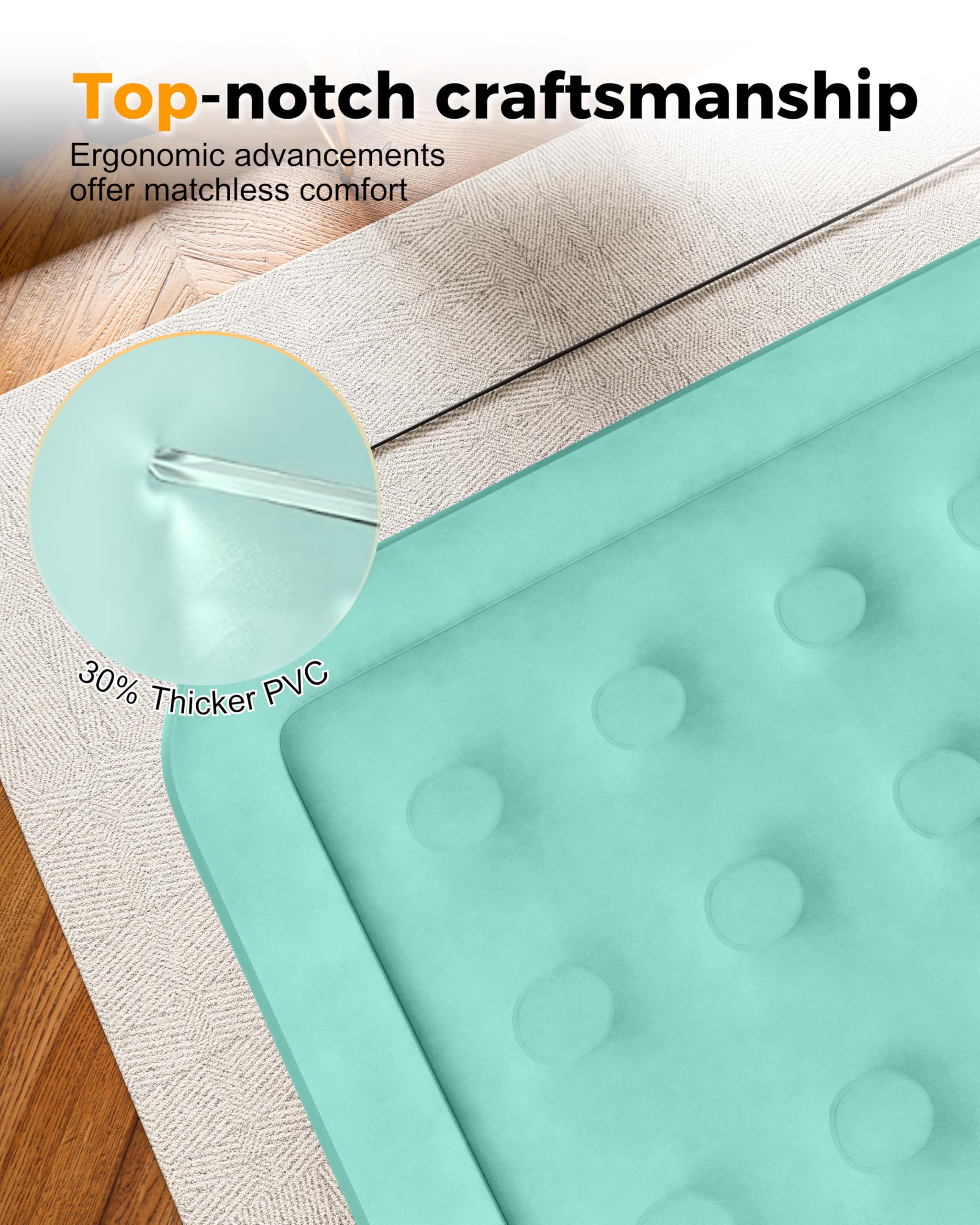 HikerSKY air mattress anti-skid bottom keeps it stable on wood or tile floors.