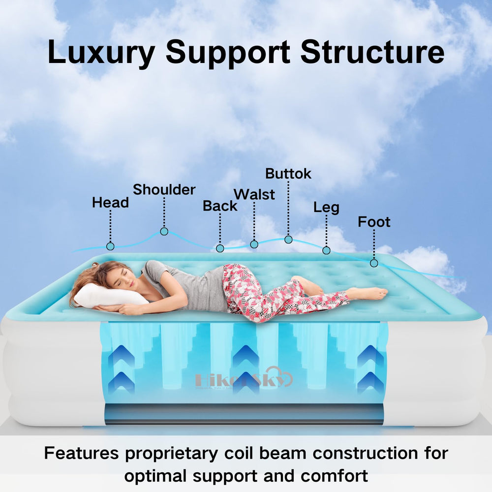 HikerSKY queen air mattress folded for storage shows compact design.