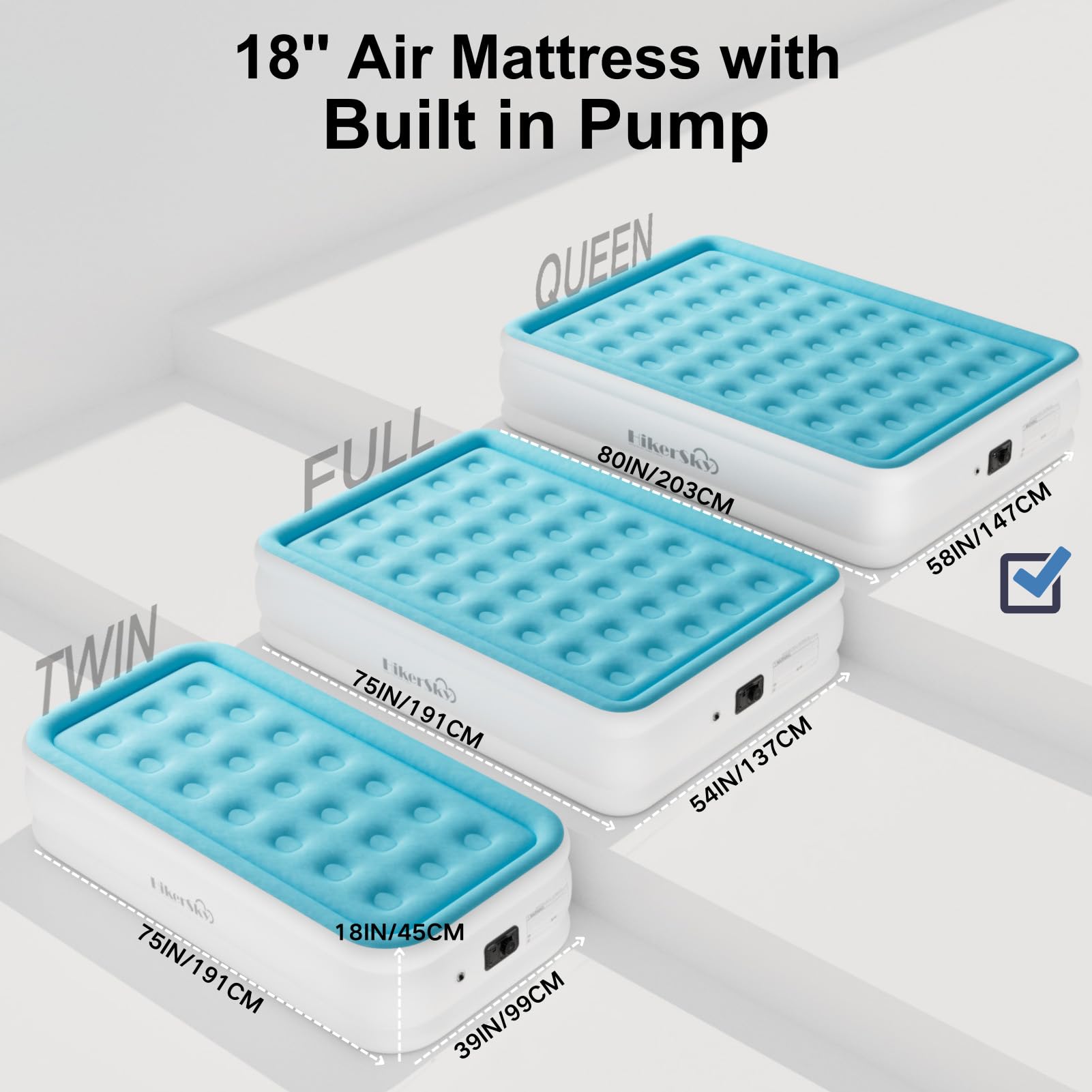 HikerSKY queen air mattress inflates in minutes for fast guest setup.