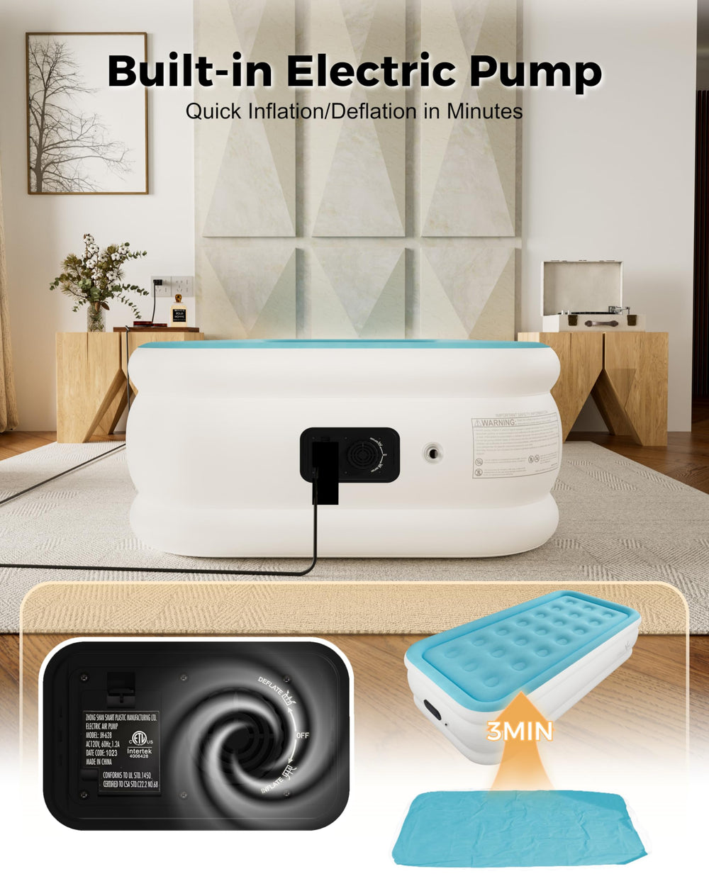 HikerSKY twin air mattress dual chambers provide balanced support for sleep.