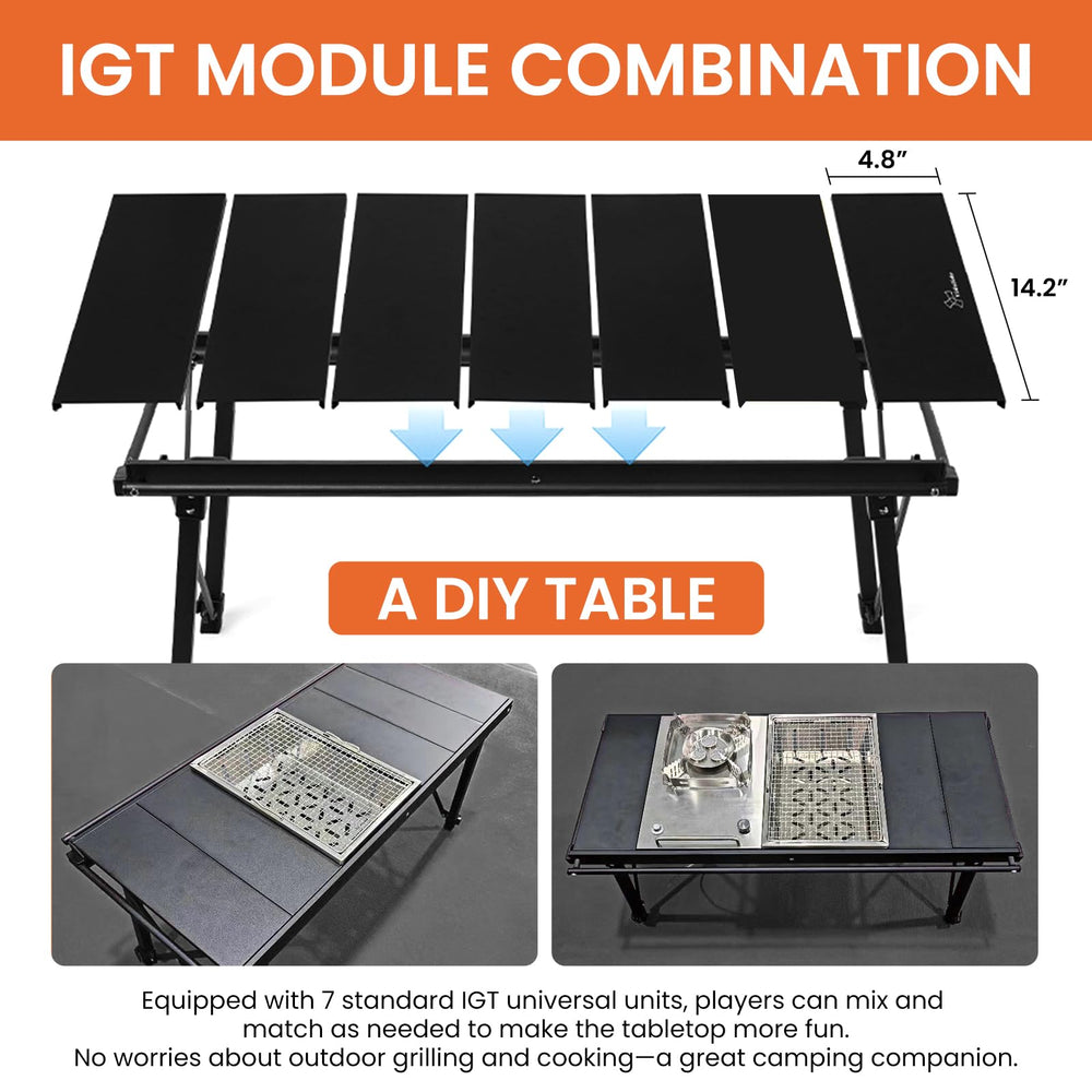 HIKISM IGT camping table with extended frames for bowls and tools