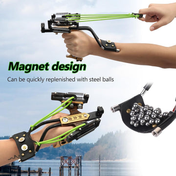 Hikoun slingshot ammo-storage feature stores projectiles for convenient field use.
