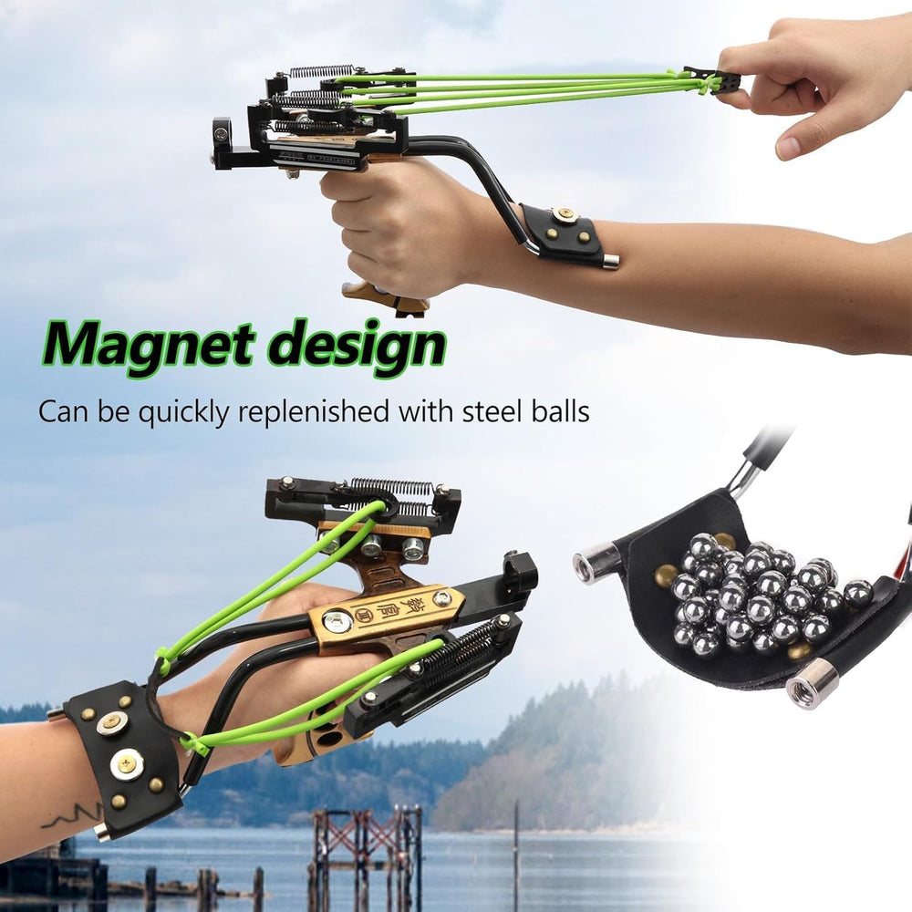 Hikoun slingshot ammo-storage feature stores projectiles for convenient field use.