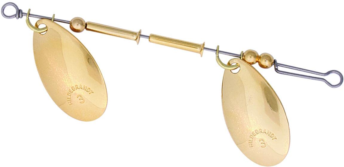 Hildebrandt 3HG Standard Spinner gold front view highlights smooth rotating blades for lure action.