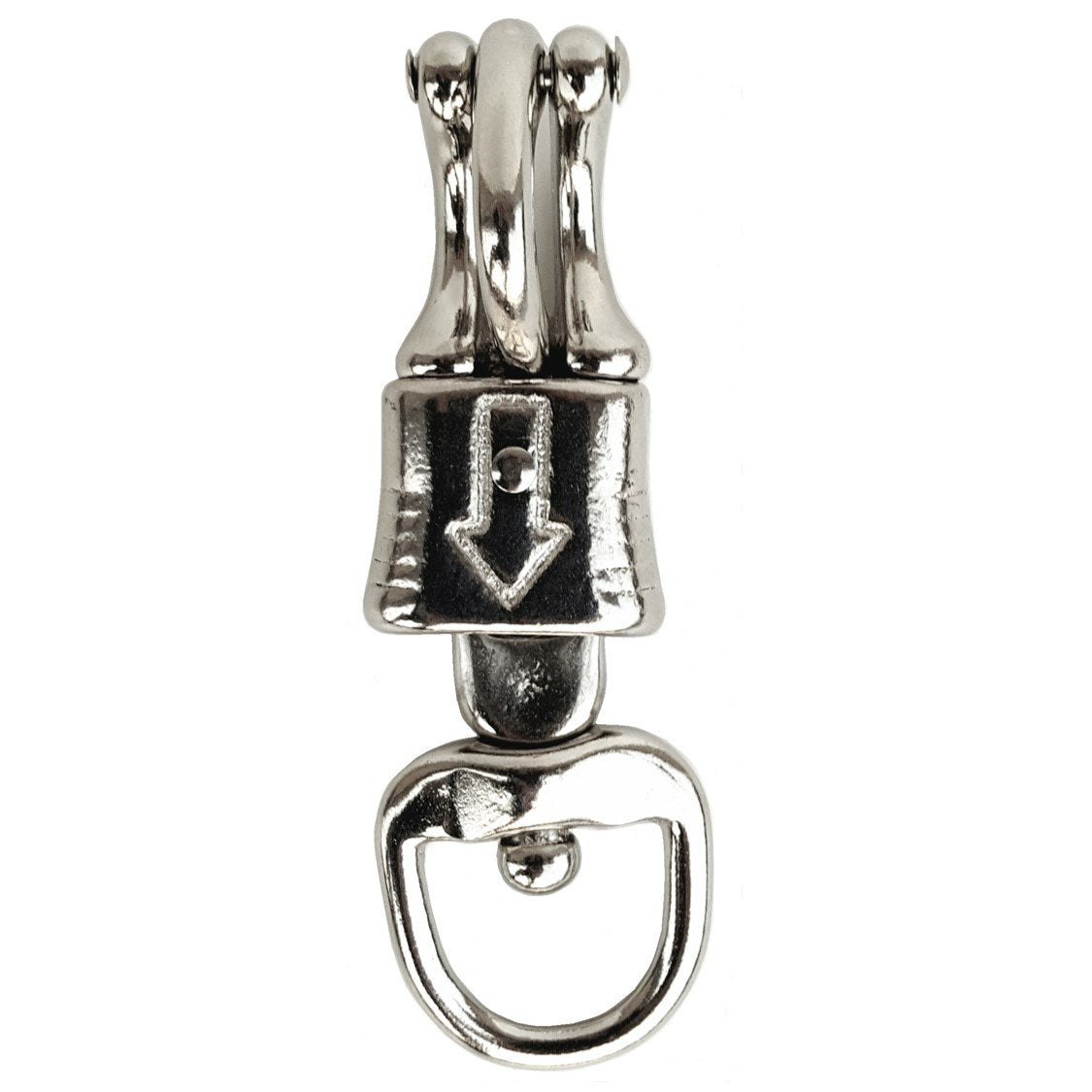 Hill Leather nickel panic snap on a round swivel, ideal for lunge lines and tether setups.