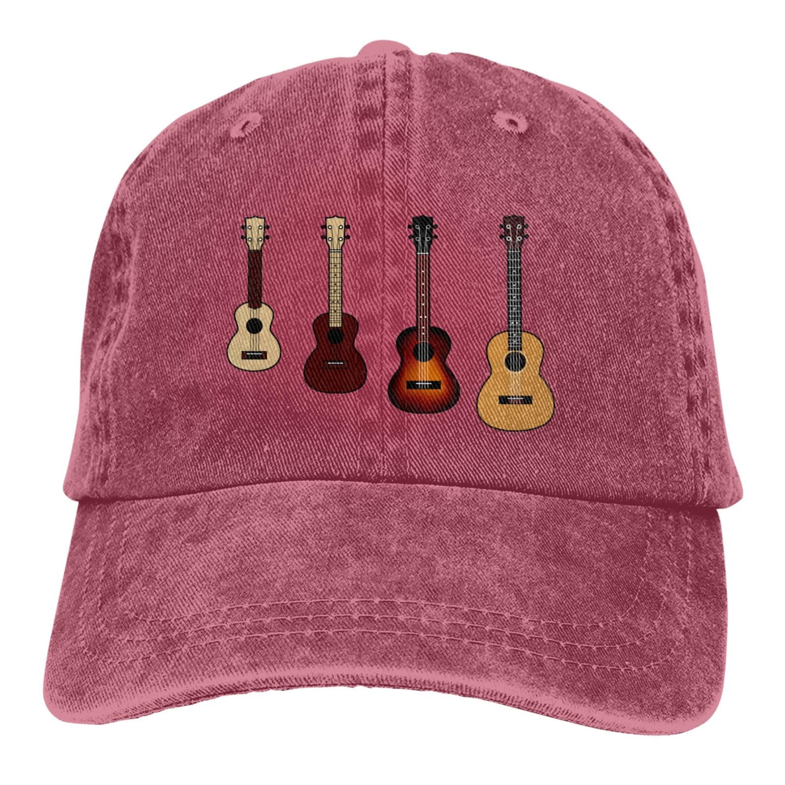 Hillback Funny Ukulele Baseball Cap red front view, unisex casual style for outdoors
