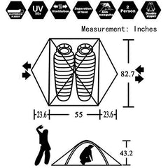 Hillman Outdoors 2-Person blue tent packed fits compact carry bag for hiking adventures.