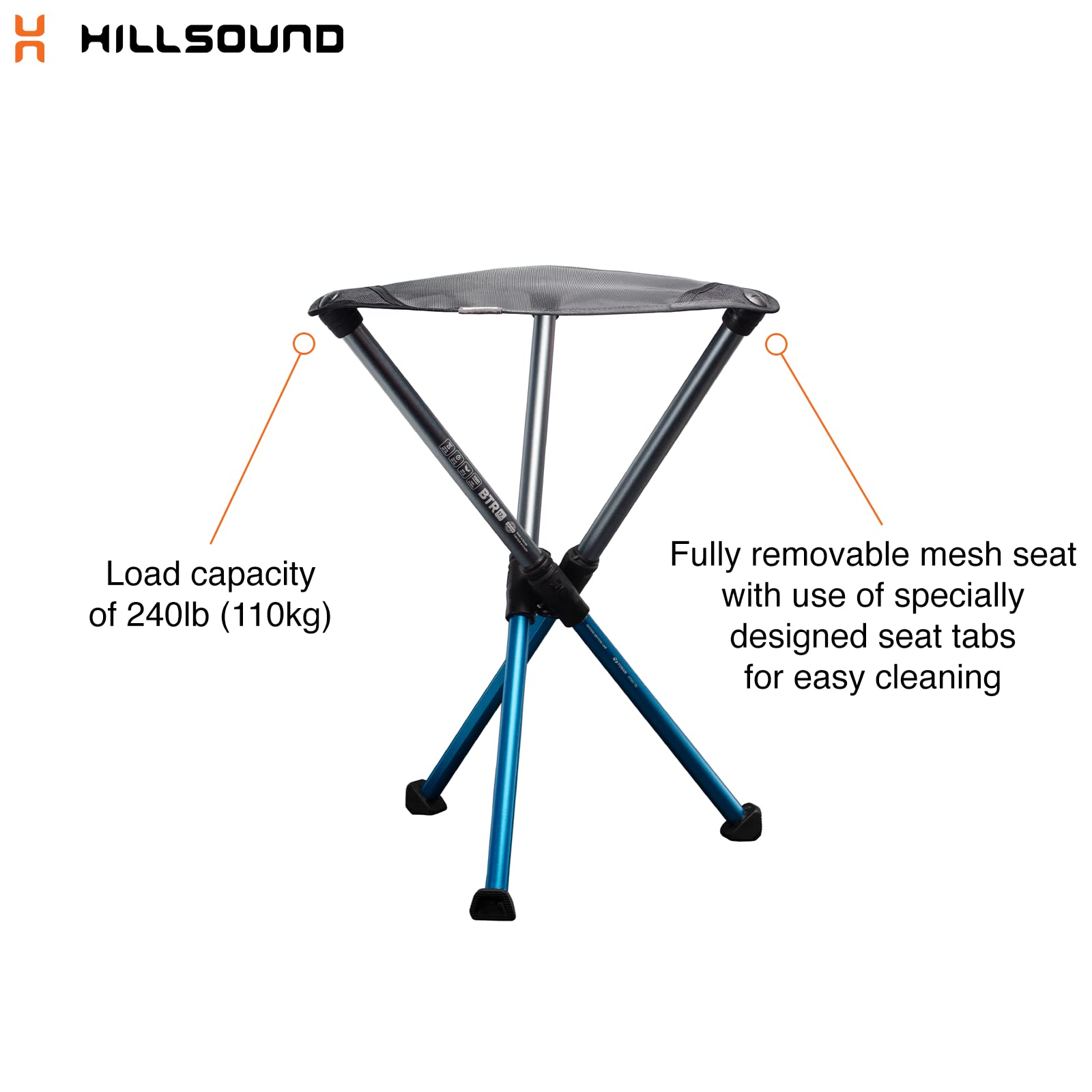 Hillsound BTR Stool durable aluminum construction supports up to 240 lb.