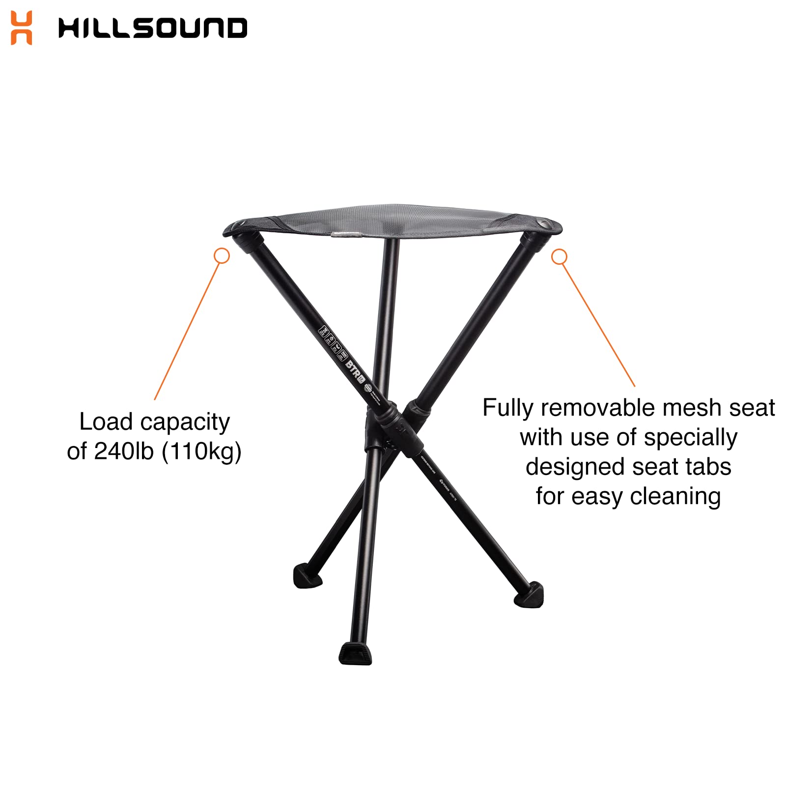 Hillsound BTR Stool side profile showing durable tripod design