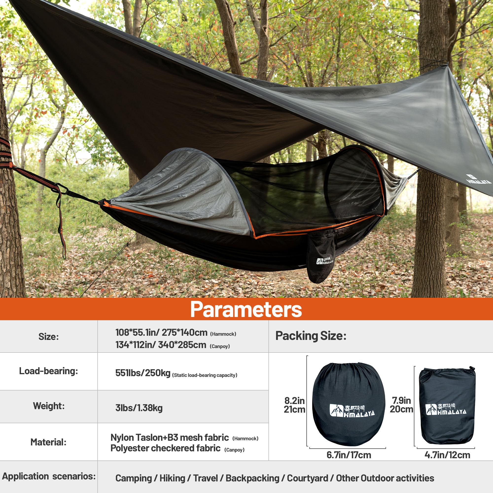 Himalaya hammock with mosquito net allows insect-free rest outdoors