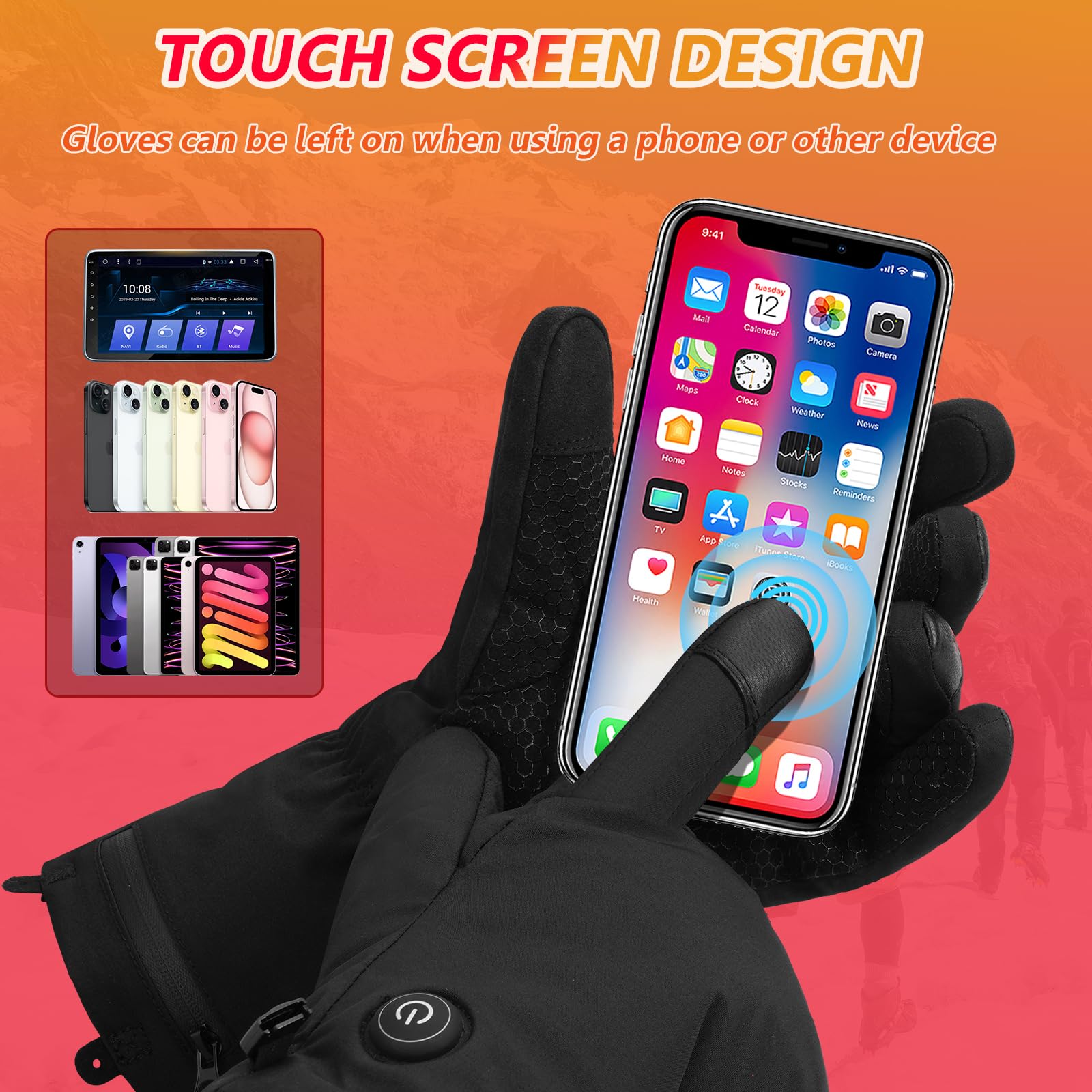 Hinsole heated gloves weatherproof outer shell protect against wind and rain