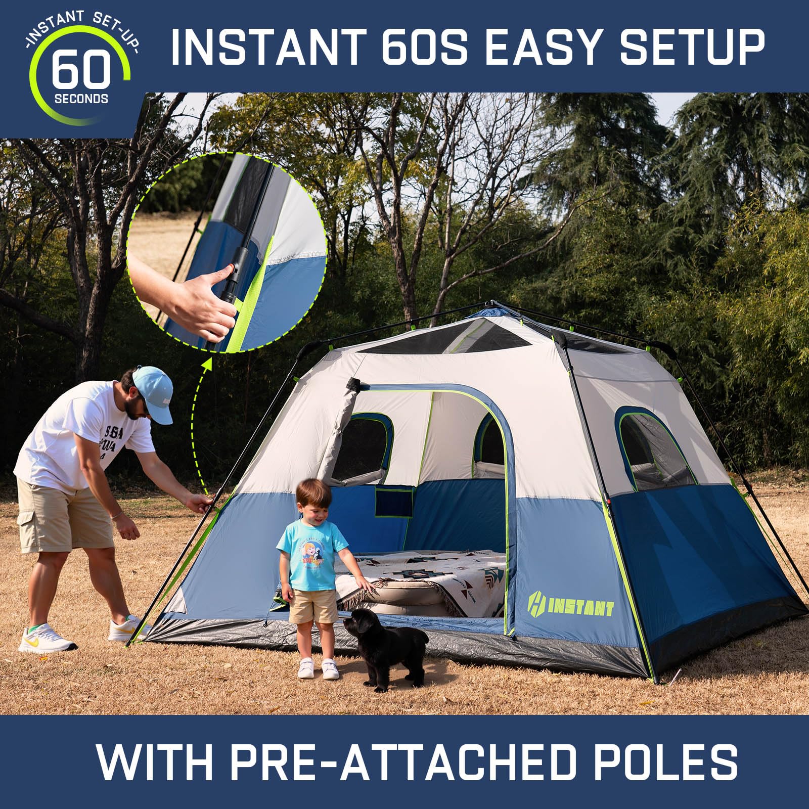 HINSTANT four-mesh-windows-enhance-ventilation enables convection and cooler camping nights.