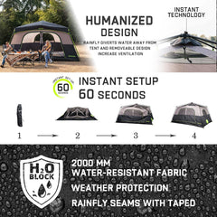 Interior view of HINSTANT tent with 85-inch ceiling for two queen air mattresses