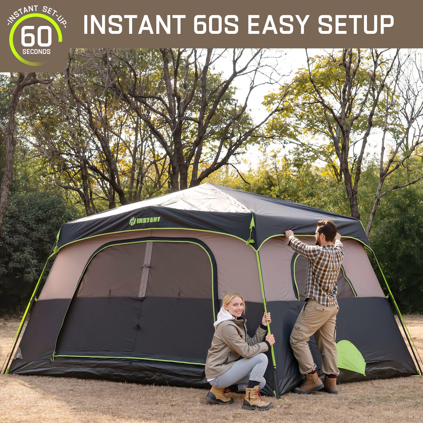 HINSTANT rainfly on tent with taped seams for moisture protection