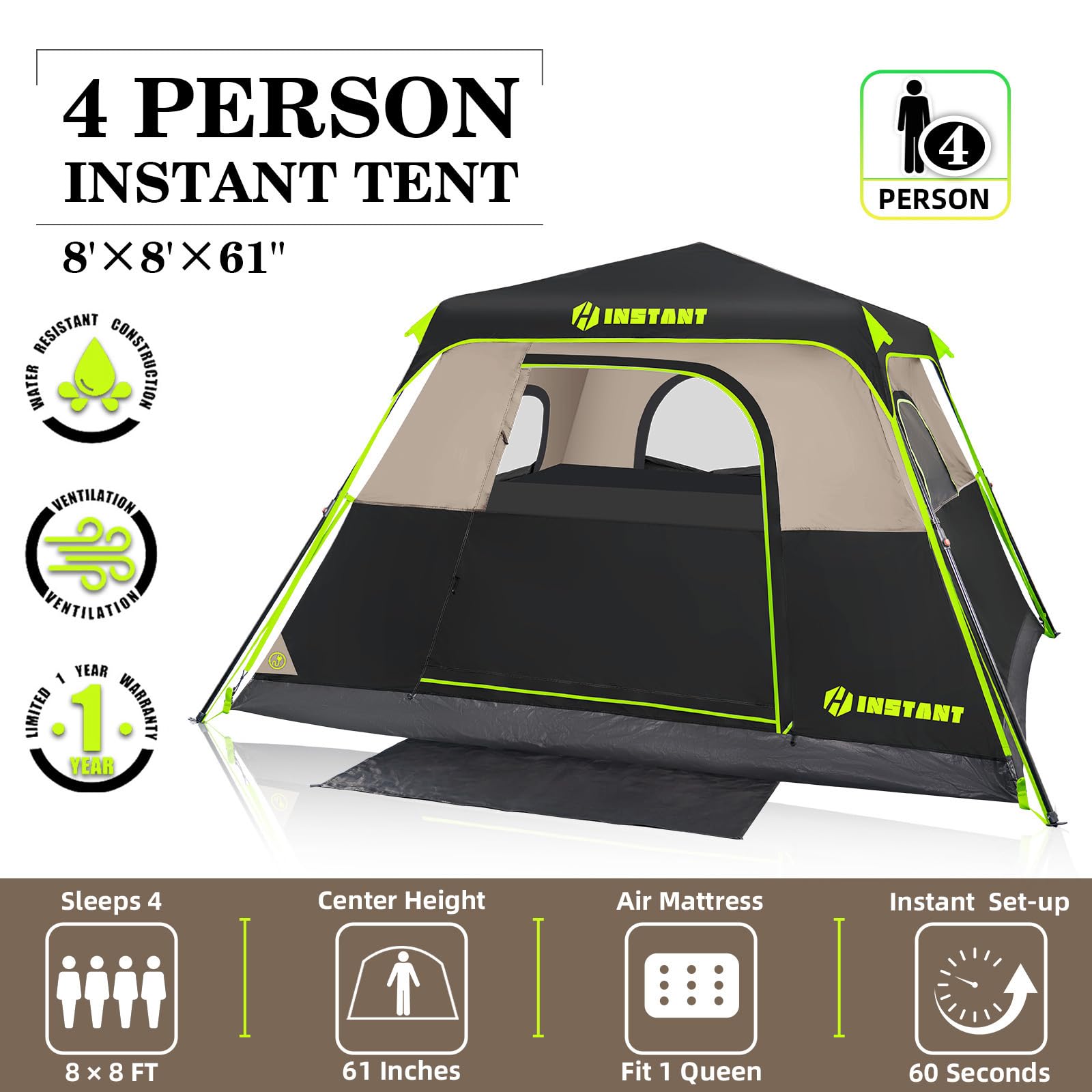 HINSTANT tent spacious interior 8x8 feet with ample headroom