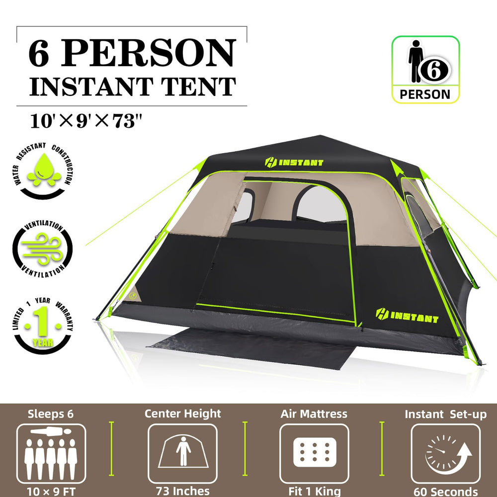 HINSTANT tent spacious interior with 10' x 9' area fits a king-size air mattress.