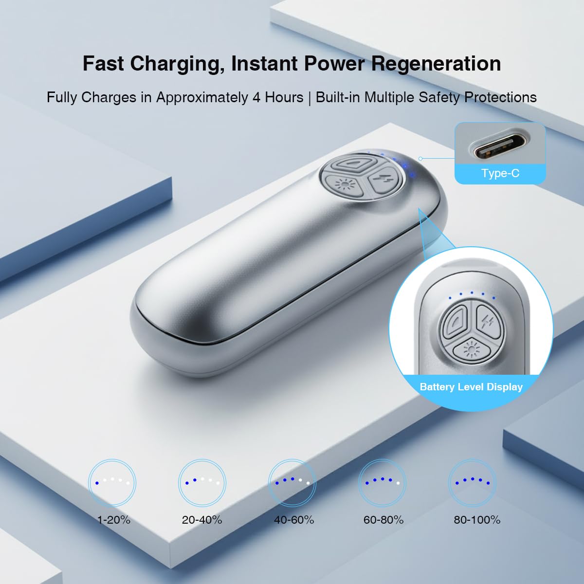 Hiolpen battery level indicator shows remaining charge for planning recharges.