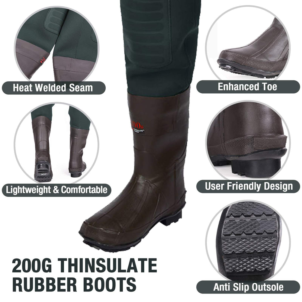 HISEA 200g Thinsulate insulated rubber boots keep feet warm