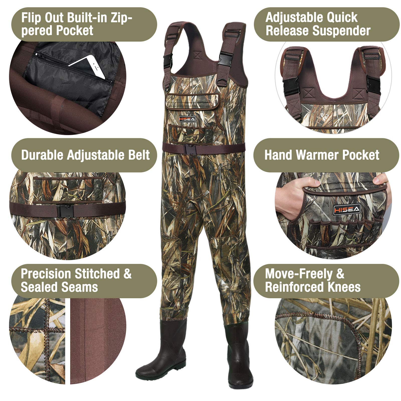 HISEA bootfoot waders feature 200g Thinsulate insulation for warmth
