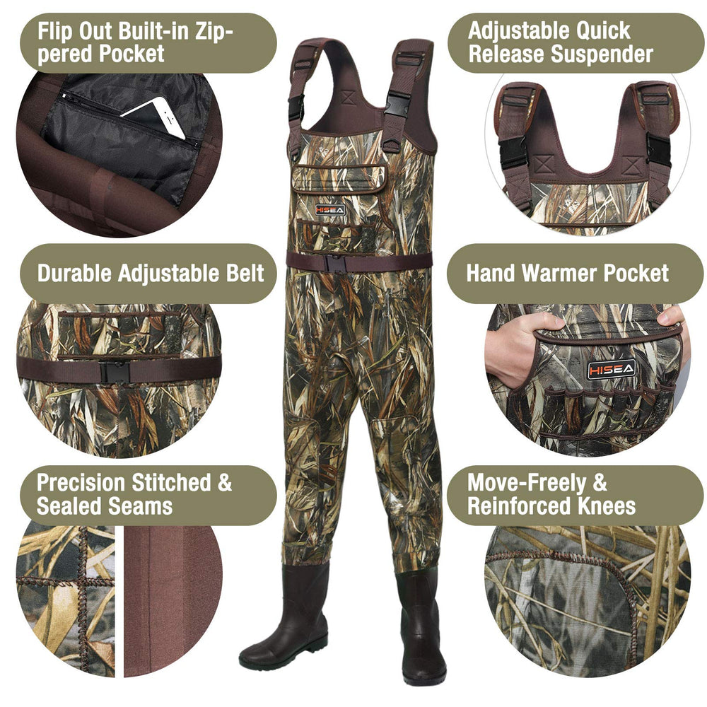 HISEA bootfoot waders feature 200g Thinsulate insulation for warmth