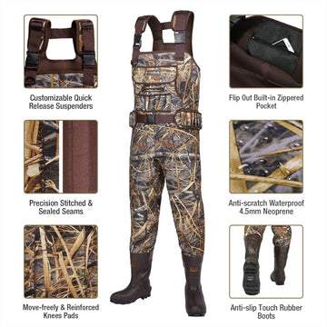 HISEA chest waders bootfoot sole detail highlights traction on wet banks