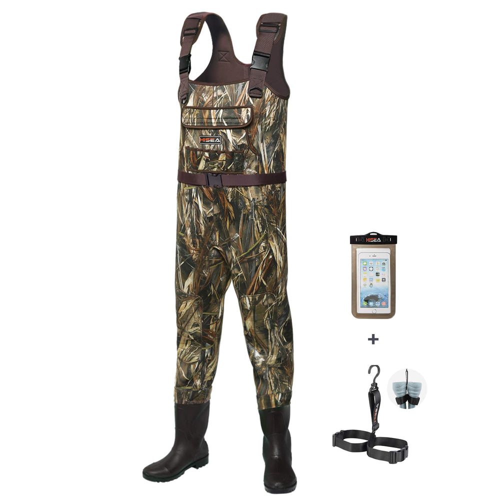 HISEA chest waders with waterproof neoprene bootfoot for all-weather hunting