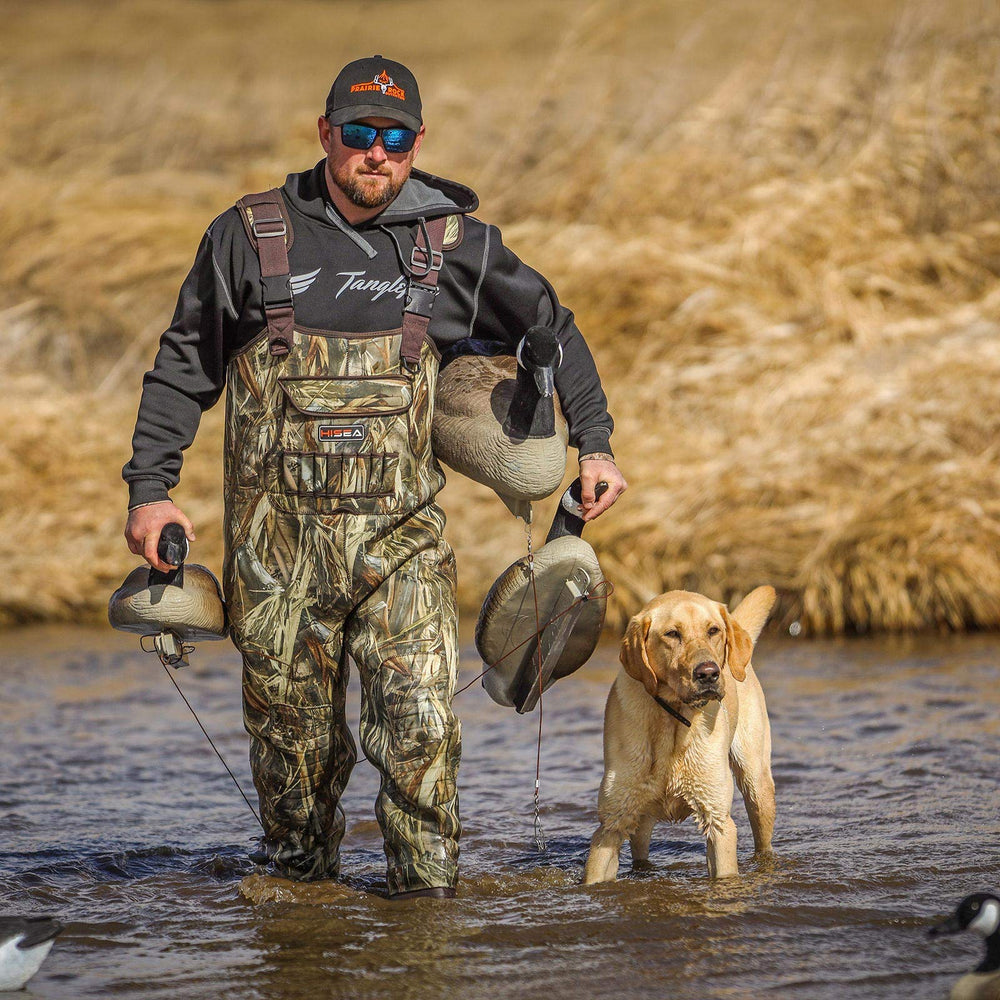 HISEA wader cleated soles provide traction on mud and slick surfaces