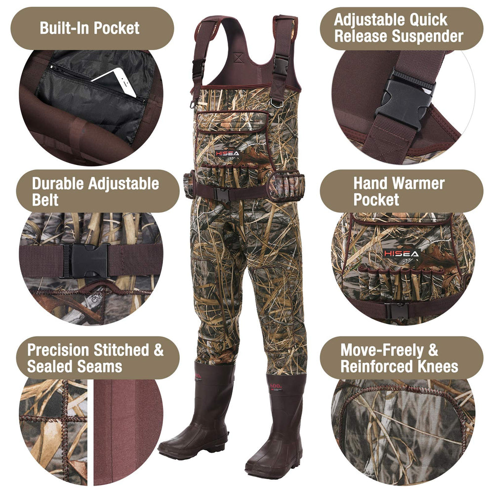 HISEA hunting waders boot-foot with 600G Thinsulate insulation keeps feet warm