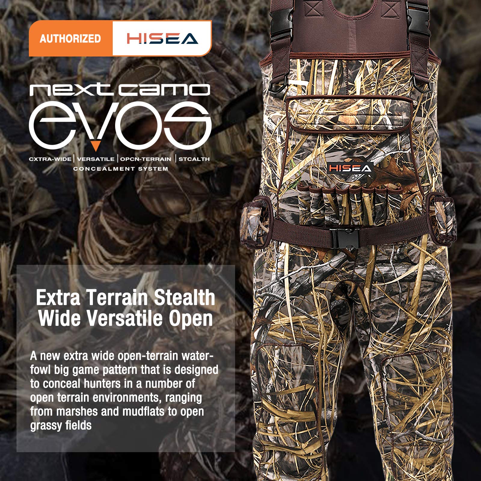 HISEA hunting waders anti-slip cleated sole provides grip on wet mud