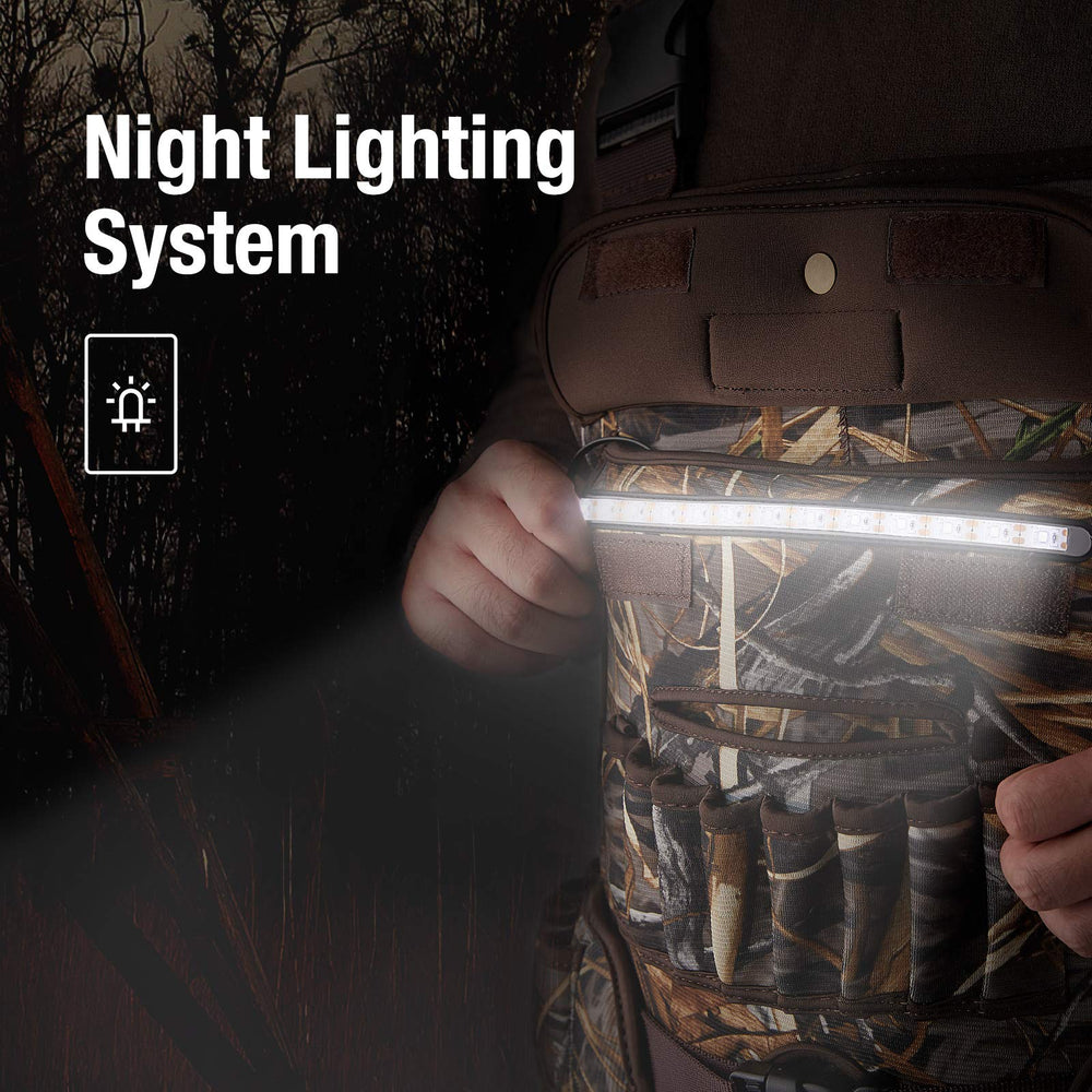 HISEA waders LED light system aids visibility during dawn hunts.