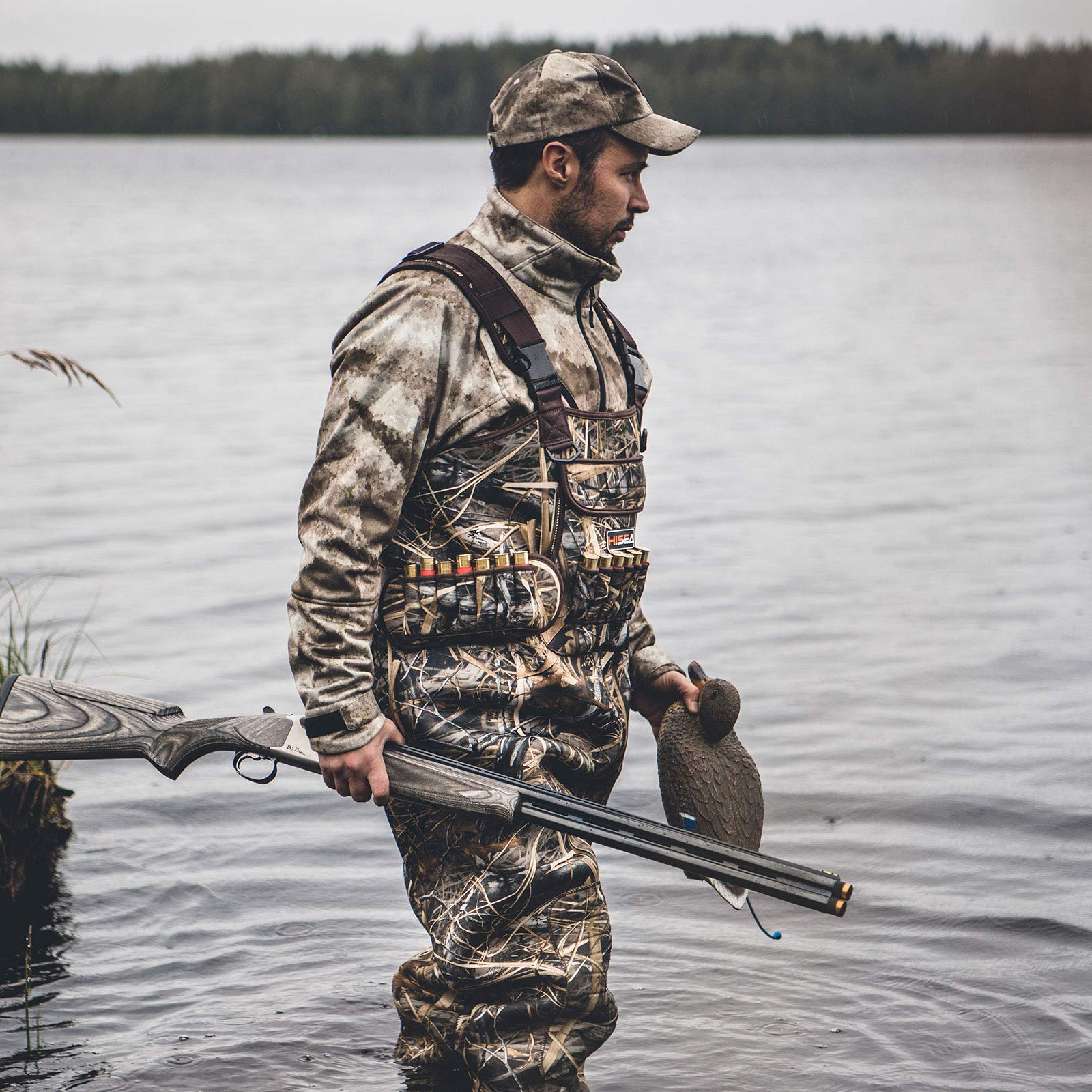 HISEA hunting waders in outdoor setting illustrate versatile use from hunting to fishing.
