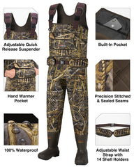 HISEA hunting waders waterproof seams ensure dry performance in wet conditions.