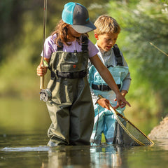HISEA kids chest waders' front flap pocket helps organize small gear during trips.
