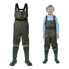 HISEA Kids Chest Waders bootfoot design protects feet during puddle play and fishing.