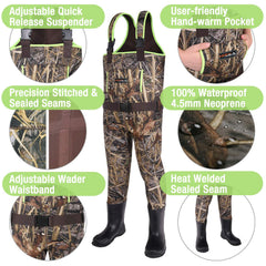 HISEA kids chest waders showing waterproof seams for dry puddle adventures