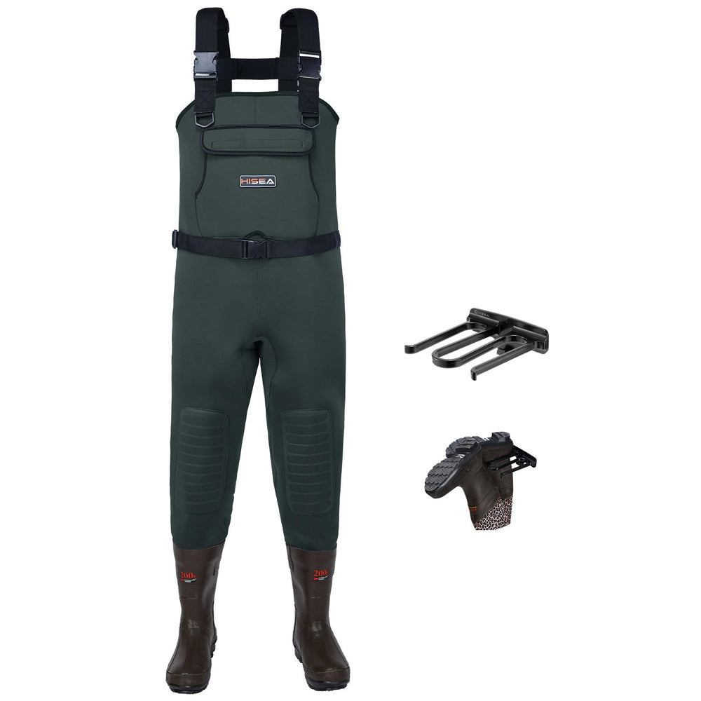 HISEA men's green neoprene overalls with knee pads for rugged field use