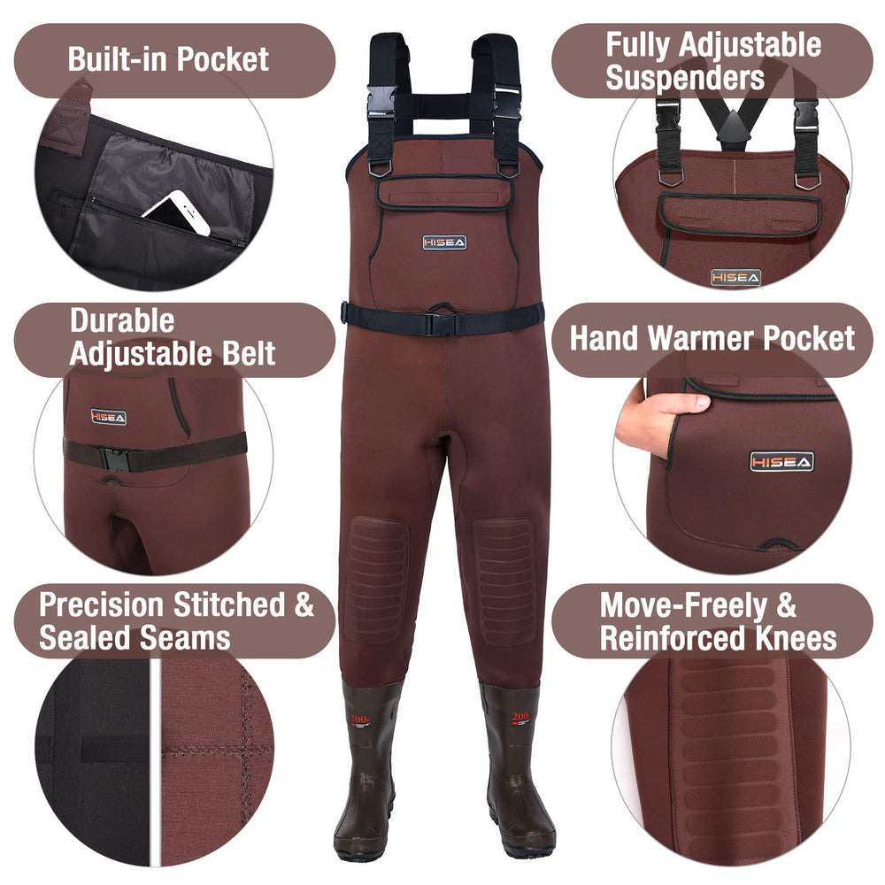 HISEA neoprene chest waders padded knees add durability for kneeling casts