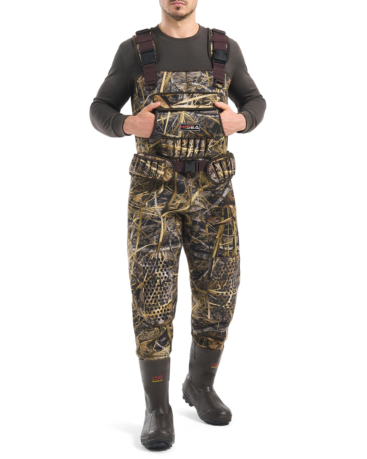 HISEA waders quick-drain hand-warmer pocket to keep hands dry and ready.